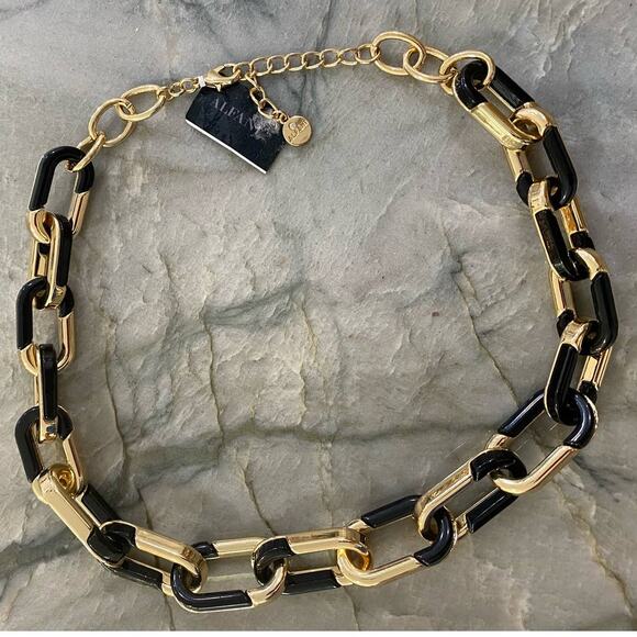 ALFANI Gold-Tone & Black Acrylic Large Link Necklace, 20" + 2" extender - Picture 2 of 3